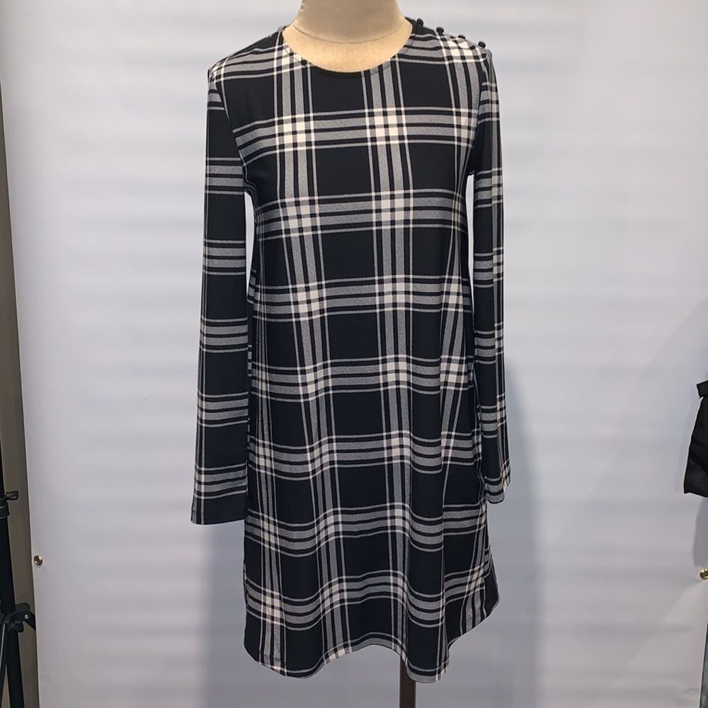 Mango Basics black and white plaid dress, Size 4